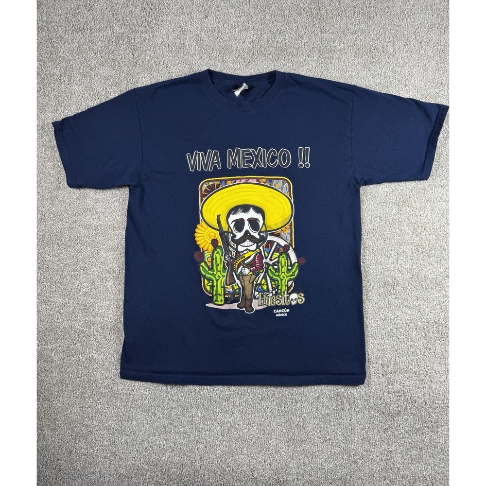 Huesitos Viva Mexico Men's Large Navy Blue Catrin T-Shirt Cotton